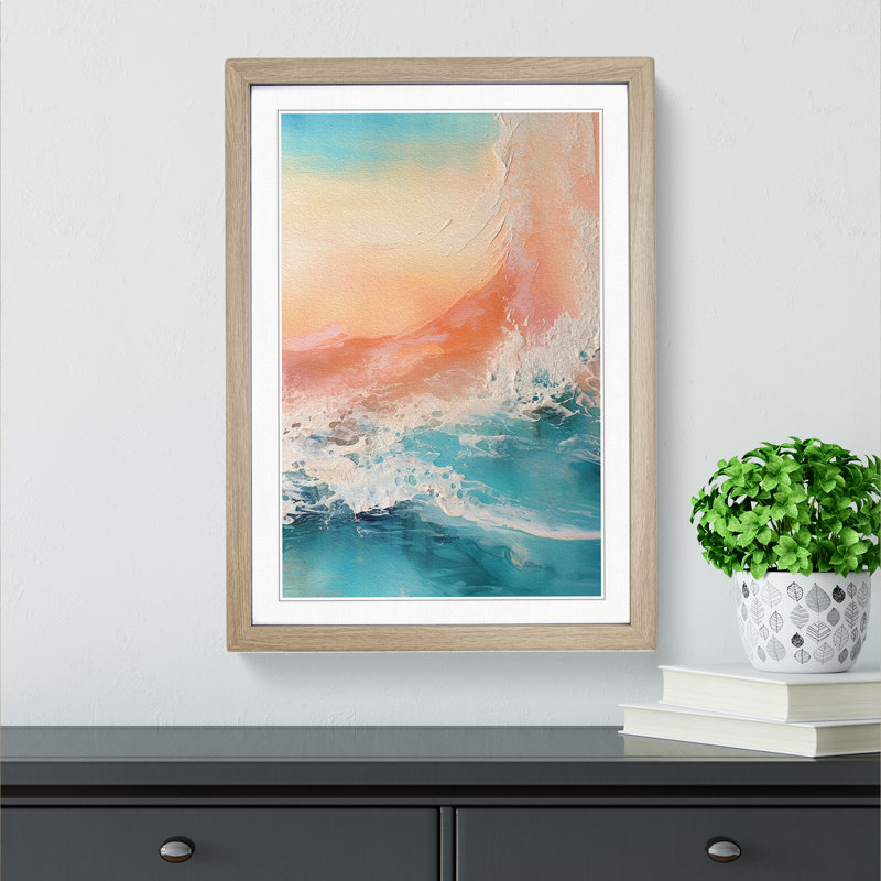 Seascape Abstract - Single Picture Frame Print on Wood, 46cm H x 34cm W x 2cm D, Oak 