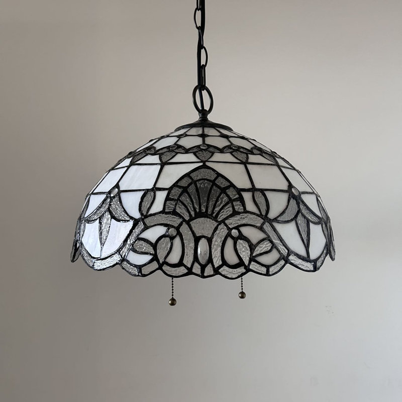 White Stained Glass Bronze LED Pendant Light Fixture