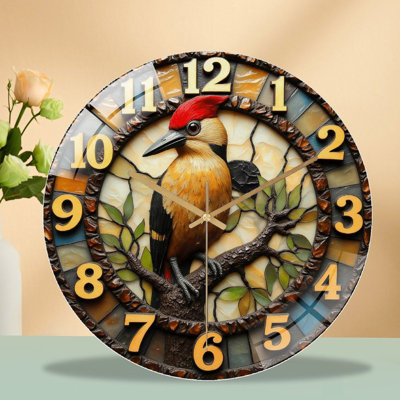 Woodpecker Wall Clock Decorative Art Unique Home Decor Art - 12'' Modern Glass Wall Clock