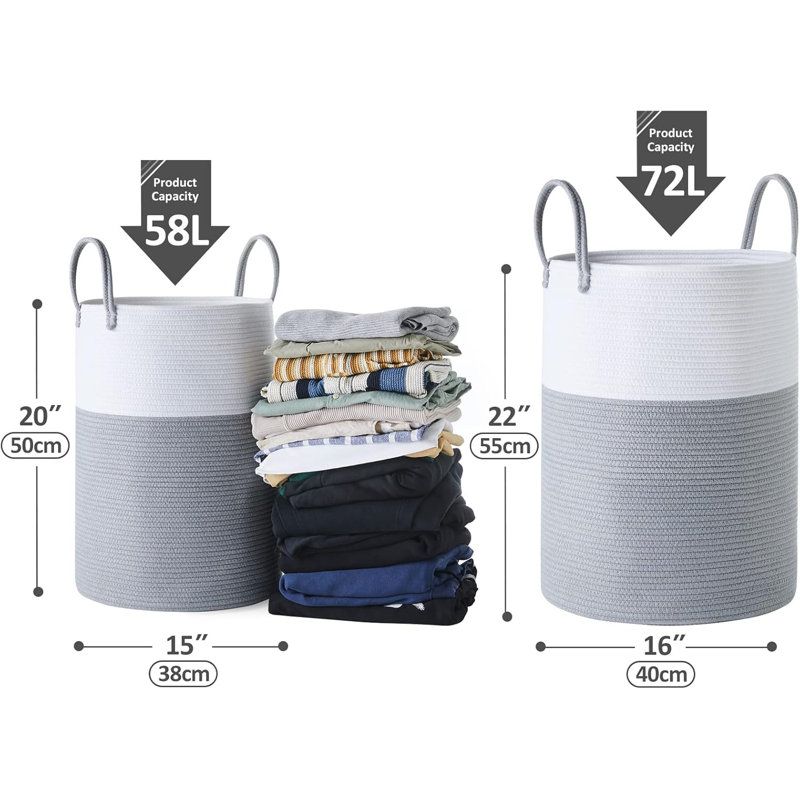 Fabric Laundry Hamper, White/Grey