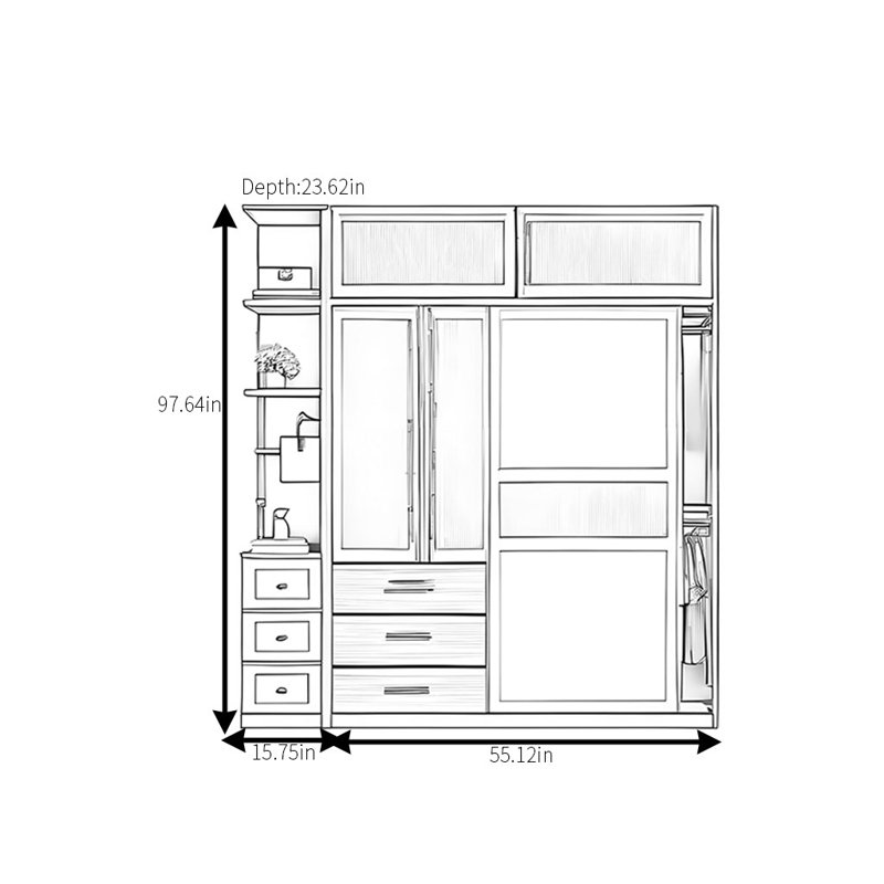 Garde-robe coulissante simple et élégante en osier, H 97,64 po x l 70,87 po x P 23,62 po