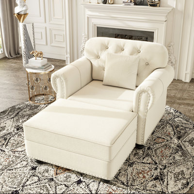 Canapé Chesterfield de 41,3 po en velours avec garniture cloutée et accoudoirs roulés, canapé de style Mid-Century moderne capitonné, comprenant 1 oreiller