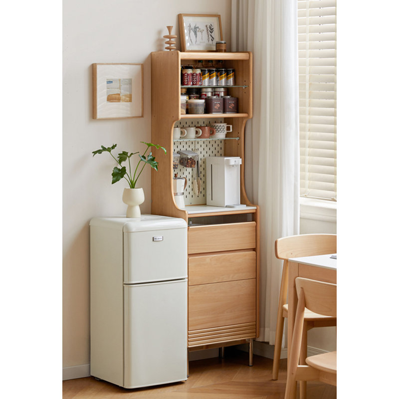 Solid Beech Pantry Cabinet with Sintered Stone Top, Slim & Tall Design