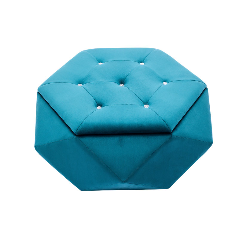 Polygon Diamond Blue Velvet Storage , Comfortable Seating And Footrest, 34 Inches Long, 30.5 Wide, 13.5 High, Ideal For Home Styling Multi - Function Storage, 34"l X 30.5"w 13.5"h, Suitable Entryway