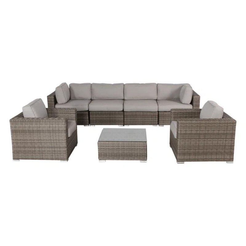 Ensemble de canapé en osier 6 places avec table basse pour l'extérieur