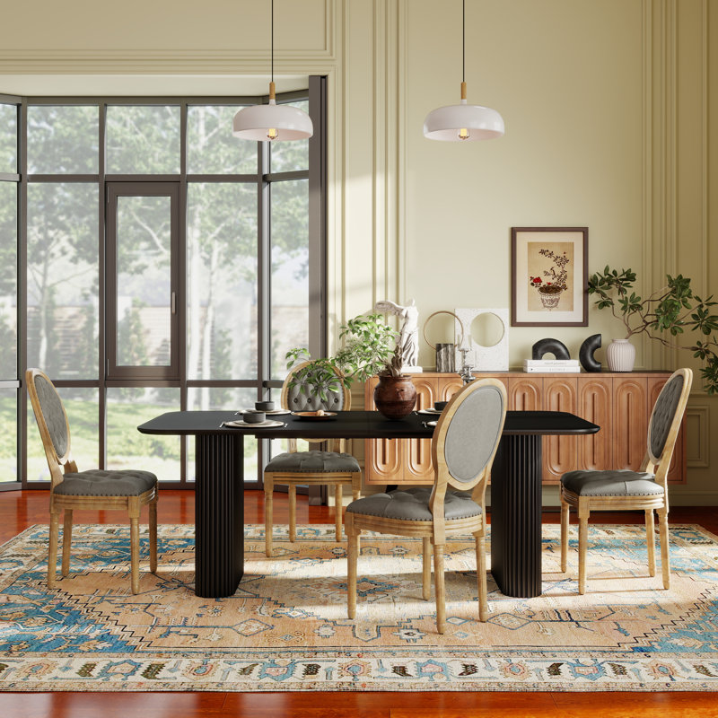 Ensemble de salle à manger Mid-Century, 5 pièces: table, 4 chaises, Vert olive