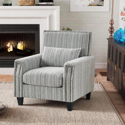 32.5"w Modern Striped Cotton Linen Accent Chair With Pillow