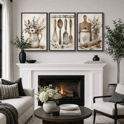«Farmhouse Kitchen Herb and Utensil Artwork», images de cuisine, reproduction d'art numérique sur toile encadrée