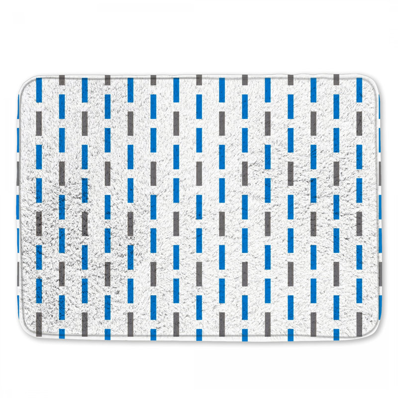 Blue Grey Stripes Bath Mat, 34in W x 21in L