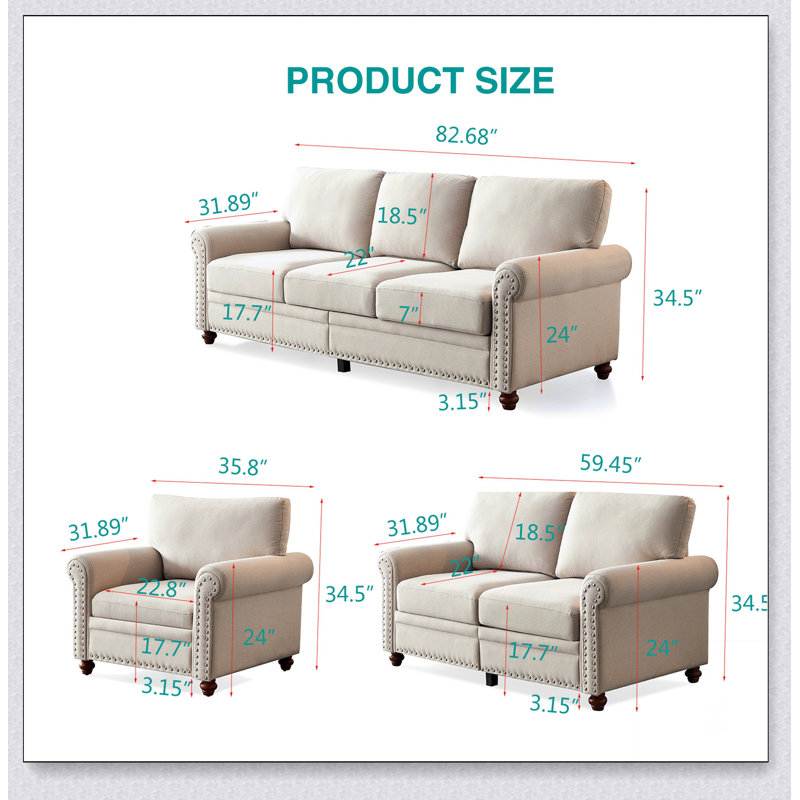 Chaise de salon simple avec pieds en bois, Polyester beige