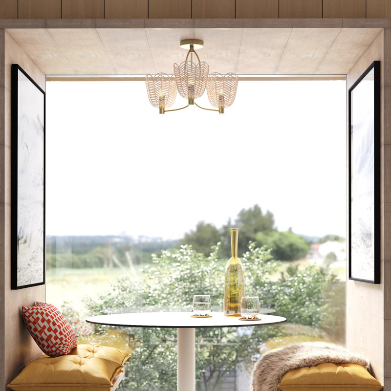 Vermehr 13.63"H Gold-Color Metal Ceiling Light with Rattan Shades