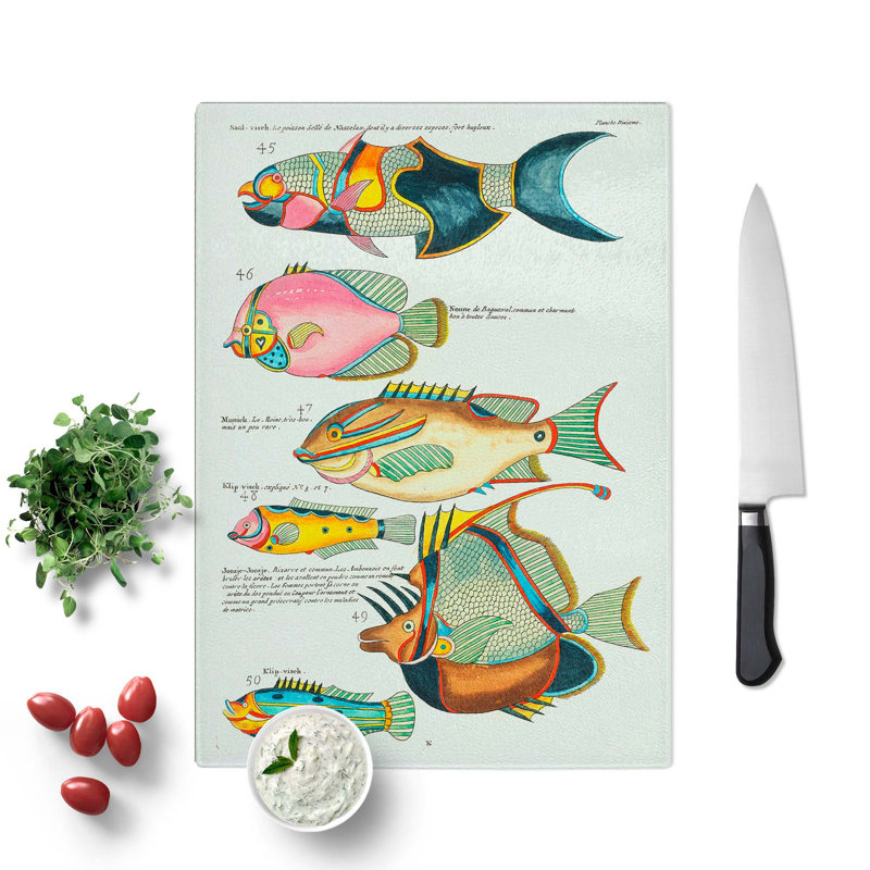 Glass East indies Fish Illustrations Dixieme K by Louis Renard Chopping Board, 28.5 cm W x 20 cm L