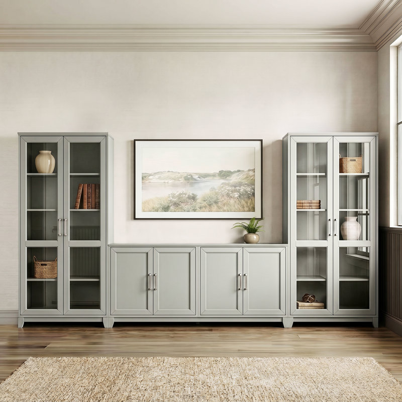 Meuble télé 4 portes Martha Stewart Bedford, Bedford Grey/Brushed Stainless Steel