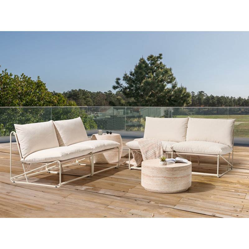 Garden Sofa Set 4 Seater Bessi Metal Grey, Beige/Beige