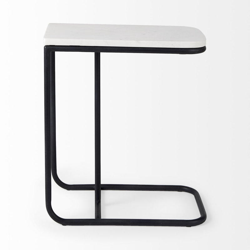 Table de bout en C noir et blanc en métal 23 po Tim