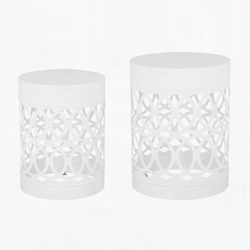 Outdoor Metal Side Table, Set Of 2, White