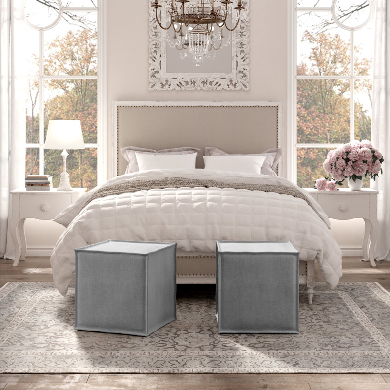 Repose-pieds Elegance Annaleigh, 100% lin gris clair