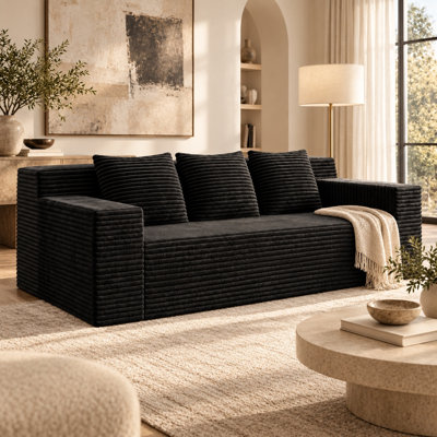 Canapé de 71 pouces sans os comprimé, canapé en velours côtelé avec siège profond, 3 coussins décoratifs et poches latérales, aucun assemblage requis pour les petits appartements et les salons