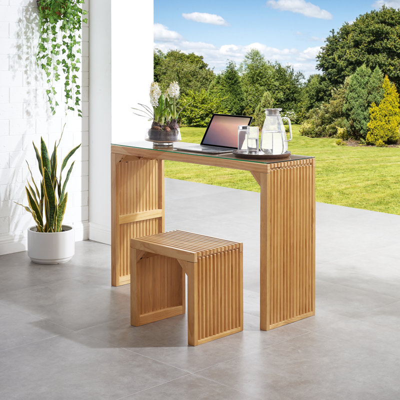 Carilla Wood 17.72" Dining Bench and Table Set