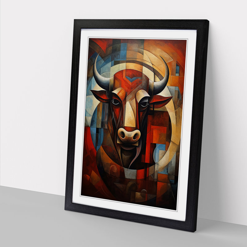 Taurus Zodiac Cubism Art - Framed Print, Black Framed, 46cm H x 34cm W