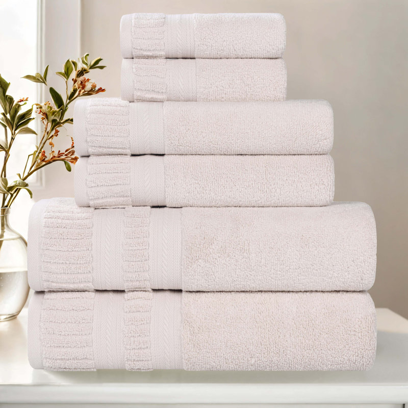 Ensemble de serviettes en coton doux à densité moyenne Venice Zero Twist, Silver, 6 Piece Towel Set