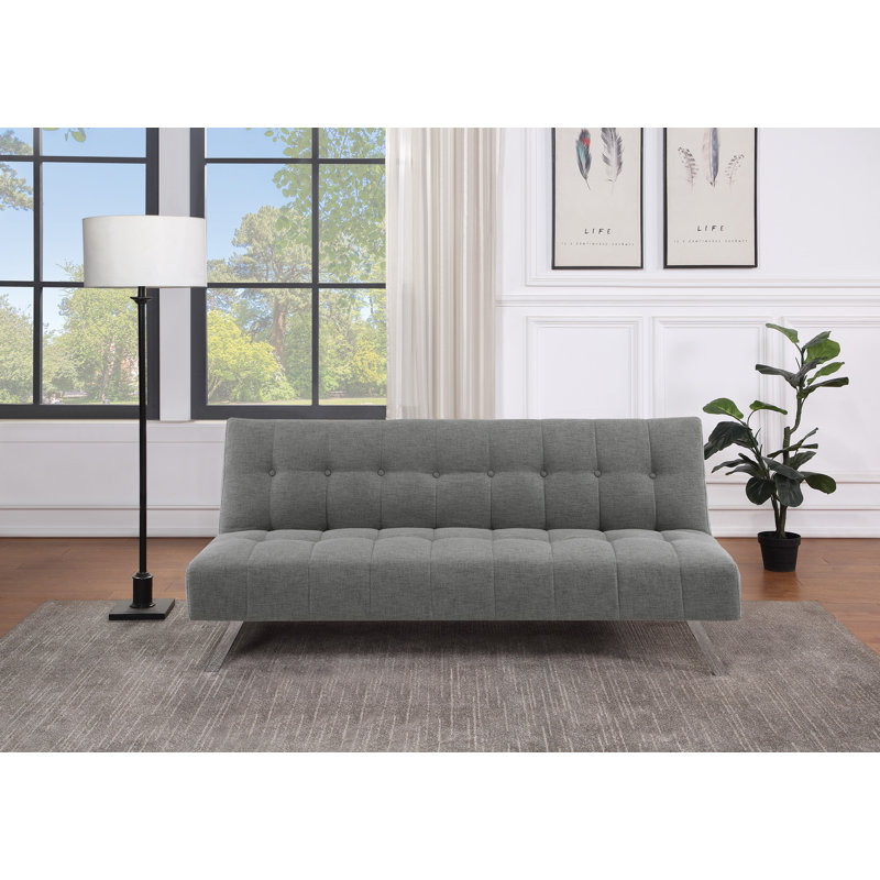 Canapé-lit double à dossier capitonné Sawyer, Mélange de polyester gris, Mélange de polyester