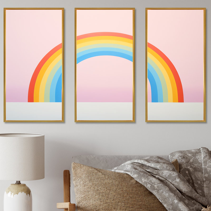 Minimalisme, arc-en-ciel, impression d'art mural, Cadre flottant doré, H 32 po x l 48 po x P 1 po