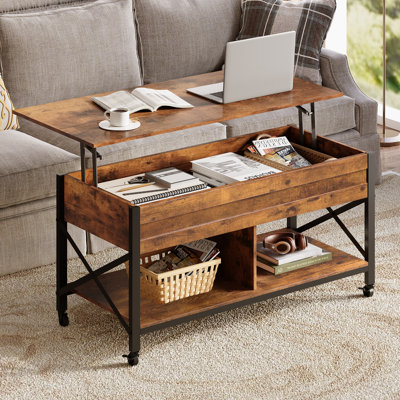 Sparta Large Lift Top Extendable Coffee Table With Storage and Changeable Casters, Square Coffee Table for Living Room  