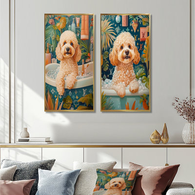Poodle Dog Bath Time Bubbles I - Dog Wall Art 2 Pieces Set