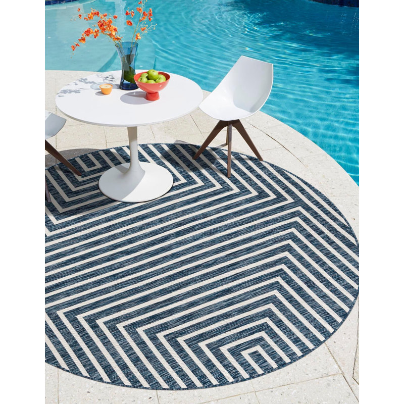 Tapis bleu contemporain Odawa, Rond 3 pi 1 po