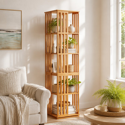 Tour de bibliothèque rotative, bibliothèque pivotante à 360 °, étagère de rangement en bambou à 6 niveaux, étagère de rangement en bois pour enfants adultes