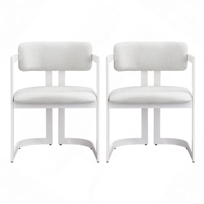 Upholstered Dining Chairs Set Of 2, Fabric Armchairs With Seating Metal Frame, 260 LBS Weight Capacity