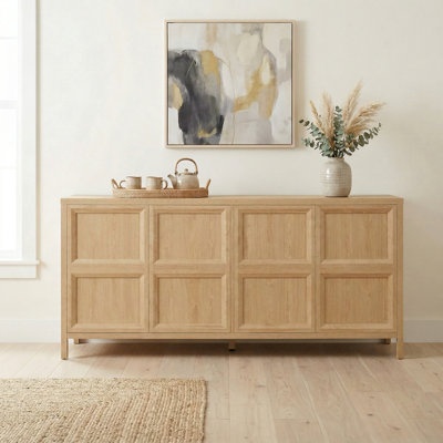 Buffet avec ouverture à charnière et charnières à fermeture en douceur, bar à café modulaire en bois avec fixation murale anti-basculement pour le salon et la salle à manger
