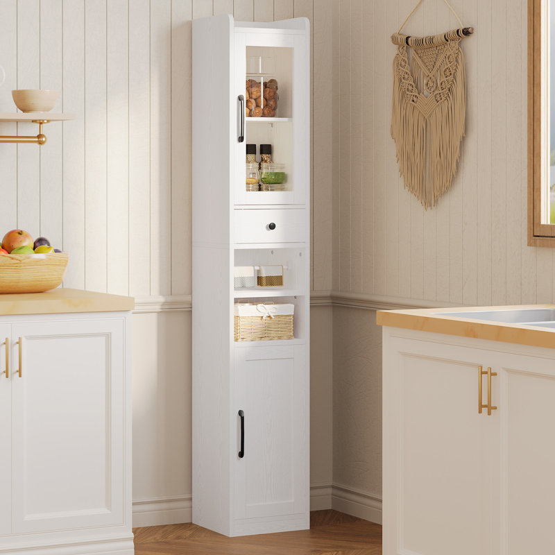 Tall Bathroom Cabinet With Drawer And Door, Narrow Freestanding Bathroom Cabinet With Adjustable Shelves, White, For Small Space