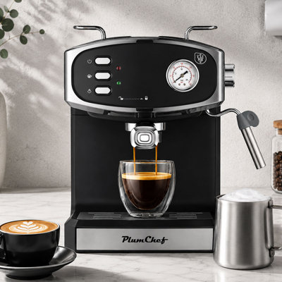 20-Bar Black Semi-Automatic Espresso Machine with Steam Milk Frother, 54 oz Water Tank for Stylish Home Coffee Bars