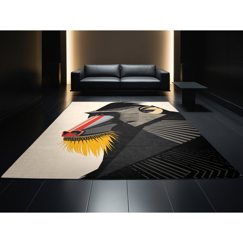 Tapis gris délavé à la machine Pavli Mandrill, 8 x 12