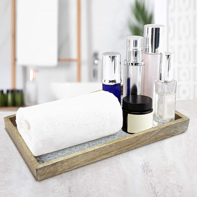 Wood & Aluminum Embossed Vanity Tray, 13"