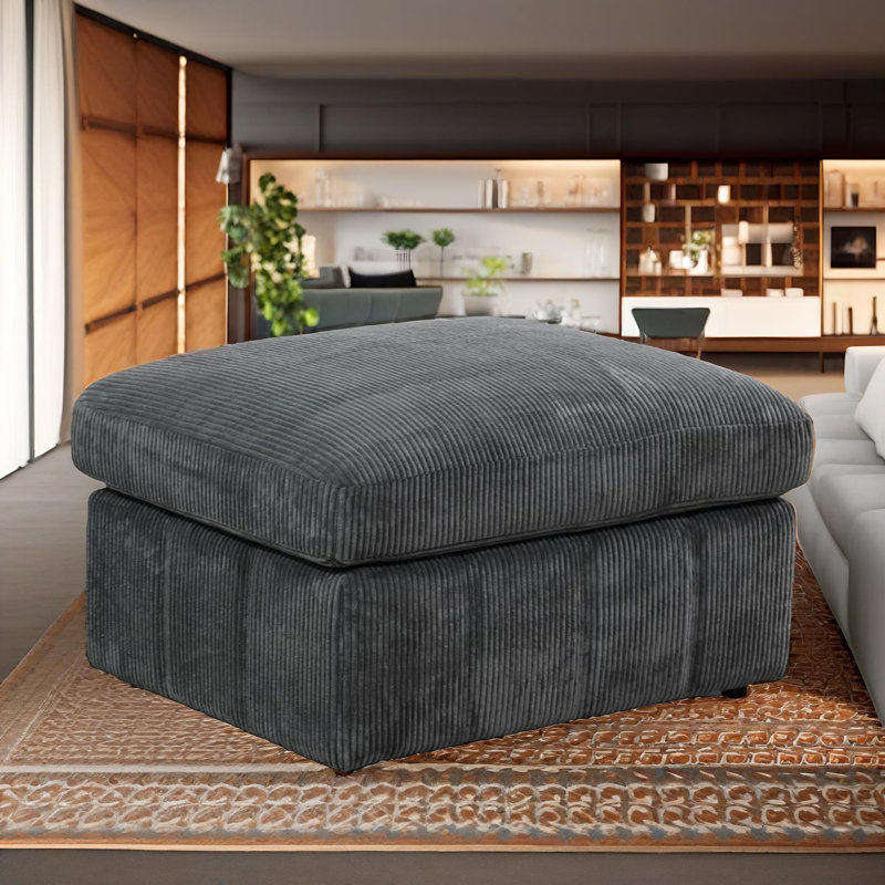 Elite Dark Gray Corduroy Ottoman, Dark Gray