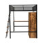 Lit mezzanine double en métal avec bureau intégré, garde-robe et tablettes