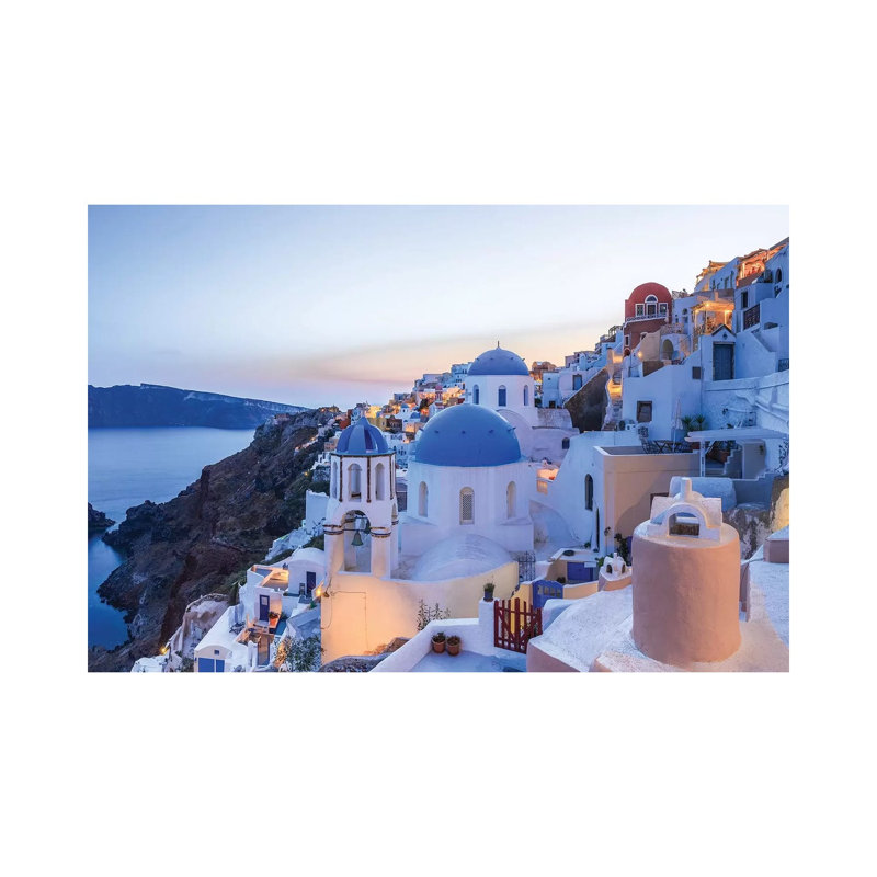 Greece, Santorini, Oia. Sunset on Coastal Town. 1 Piece Wrapped Canvas Wall Art, 45.72cm H x 66.04cm W x 1.905cm D