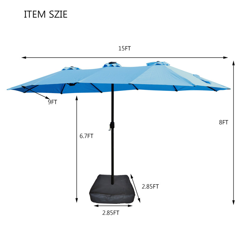 Grand parasol rectangulaire double 15X9Ft, Bleu