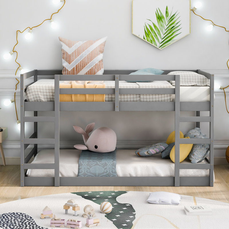 Lit simple superposé simple avec échelle pour enfant, lit superposé simple en bois, gris