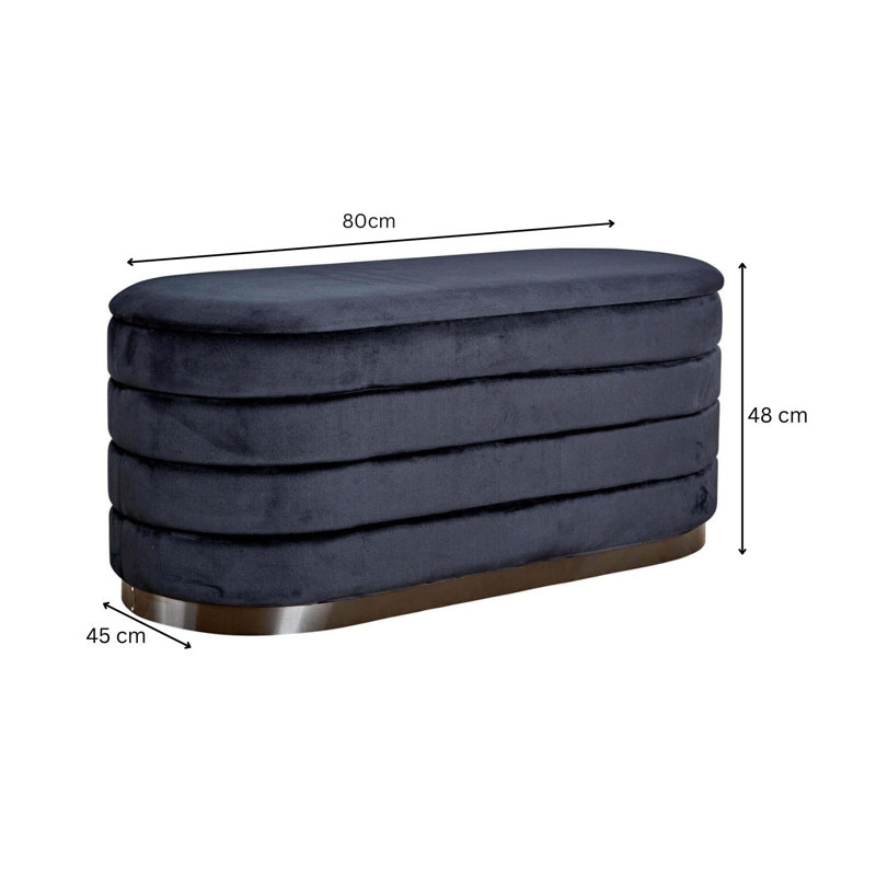 Adheen 111cm Wide Velvet No Pattern Standard Ottoman with Storage, Black