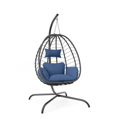 Kirstien Hanging Egg Chair With Stand All-Weather Rattan Wicker Swing Waterproof Cushions