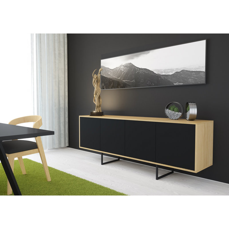 Largo 204cm Sideboard, Black/Natural Oak