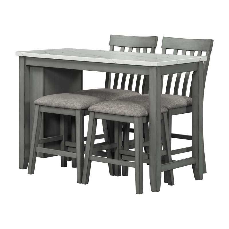 Ensemble de table de salle à manger 5 pièces à hauteur de comptoir avec tablettes de rangement intégrées