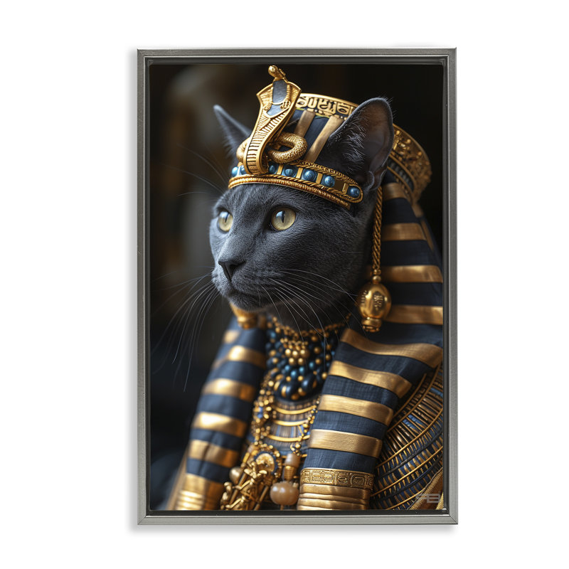 Toile flottante encadrée par un pharaon égyptien noir par Roozbeh Bahramali, Cadre flottant gris lustré, H 25 po x l 17 po