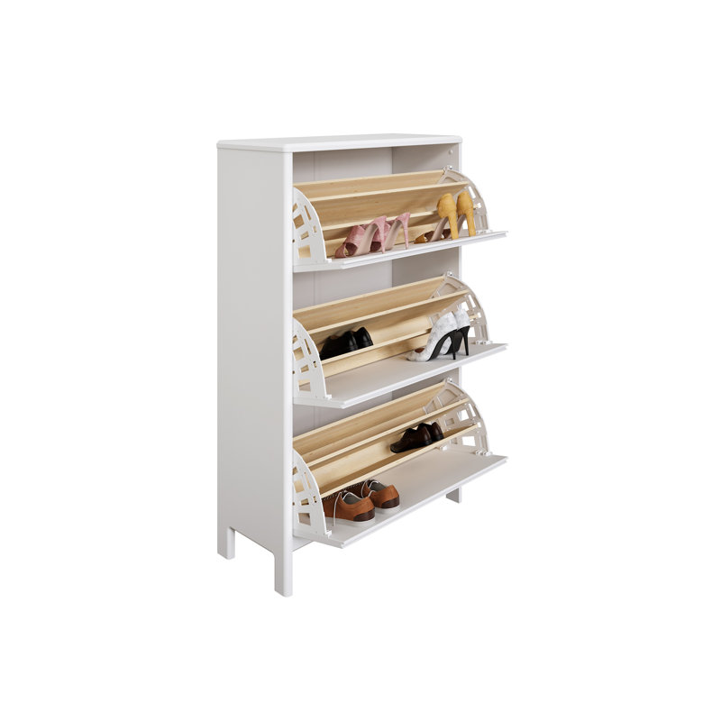 27 Pair Solid Wood Shoe Storage, White