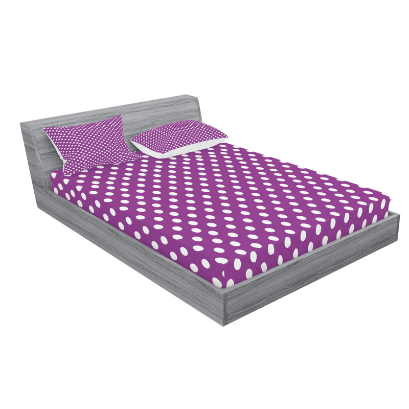 Microfiber Floral Sheet Set, Queen Sheet Set with Fitted Sheet, Purple Polka Dots