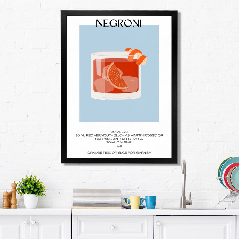 «Negroni Old Fashioned Glass Cocktail», reproduction d'art mural, Cadre photo noir simple, H 32 po x l 24 po